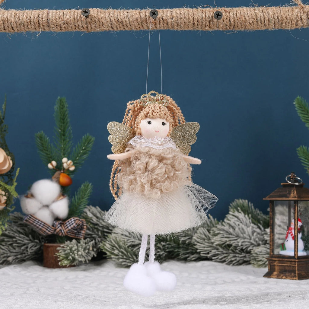 Cloth Christmas angel hair pendant for a girl's high ponytail in white, pink, and khaki styles.