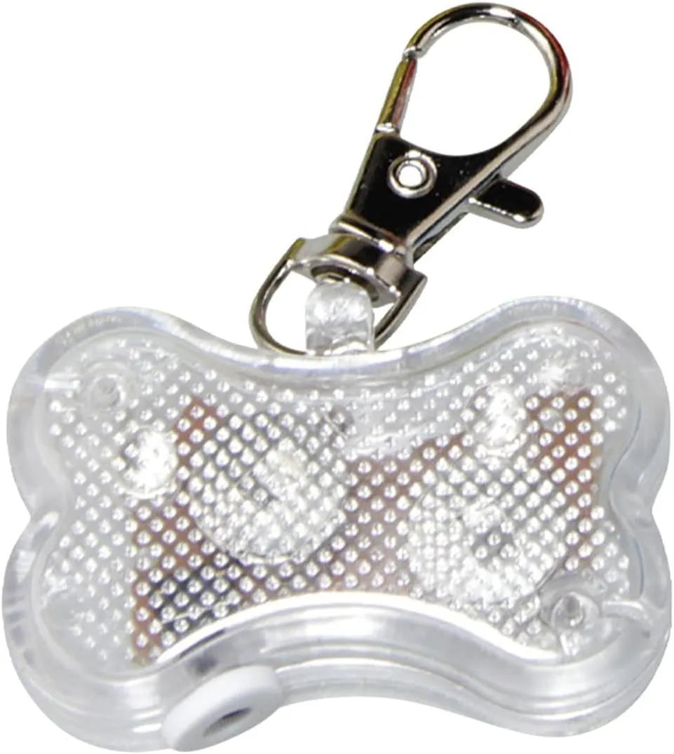 Blue LED bone-shaped luminous pendant for pet collars showing three light modes