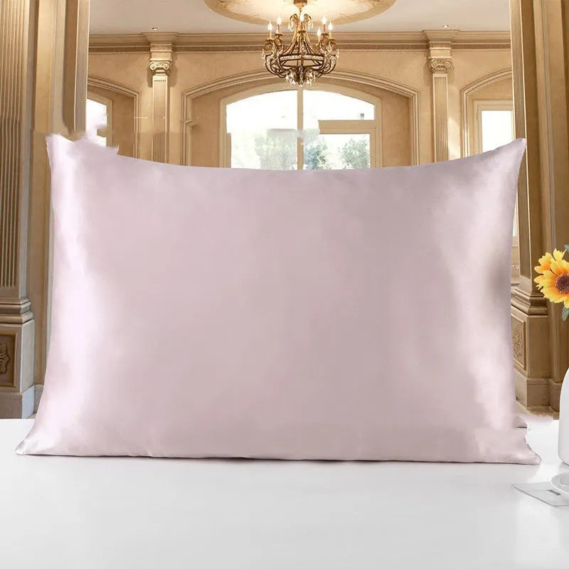 19 M double-sided Mulberry silk pillowcase in apricot colour, shown in three size options.