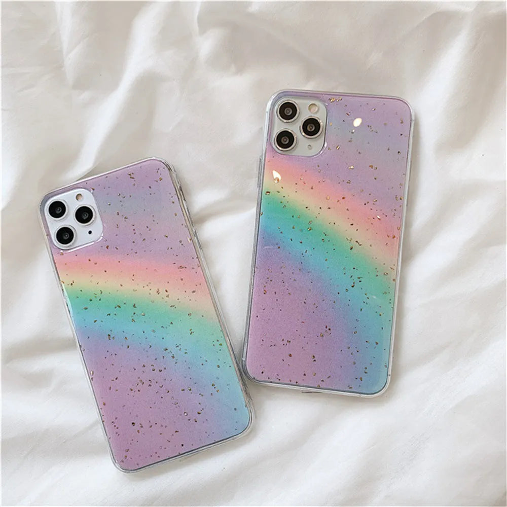 Rainbow gradient stripe pattern TPU phone case for iPhone in Japanese Korean style