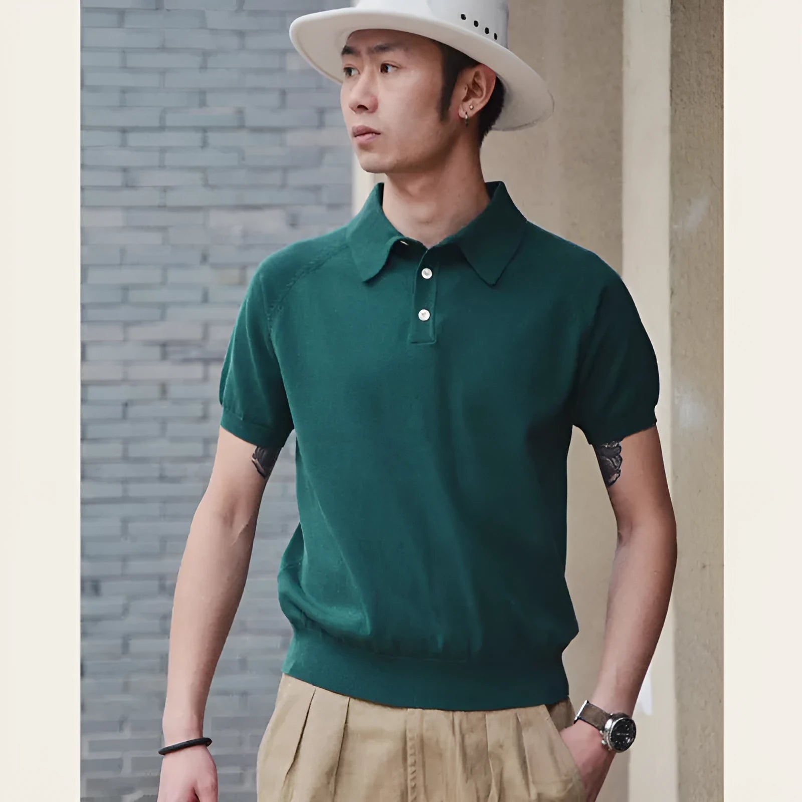 Retro slim fit cotton short-sleeved T-shirt shown in a solid colour.
