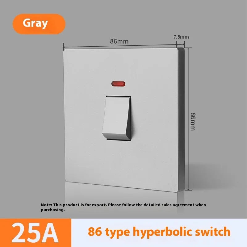 Gold, grey, and white 25A 45A high-current double-break switch with illuminated light panel.