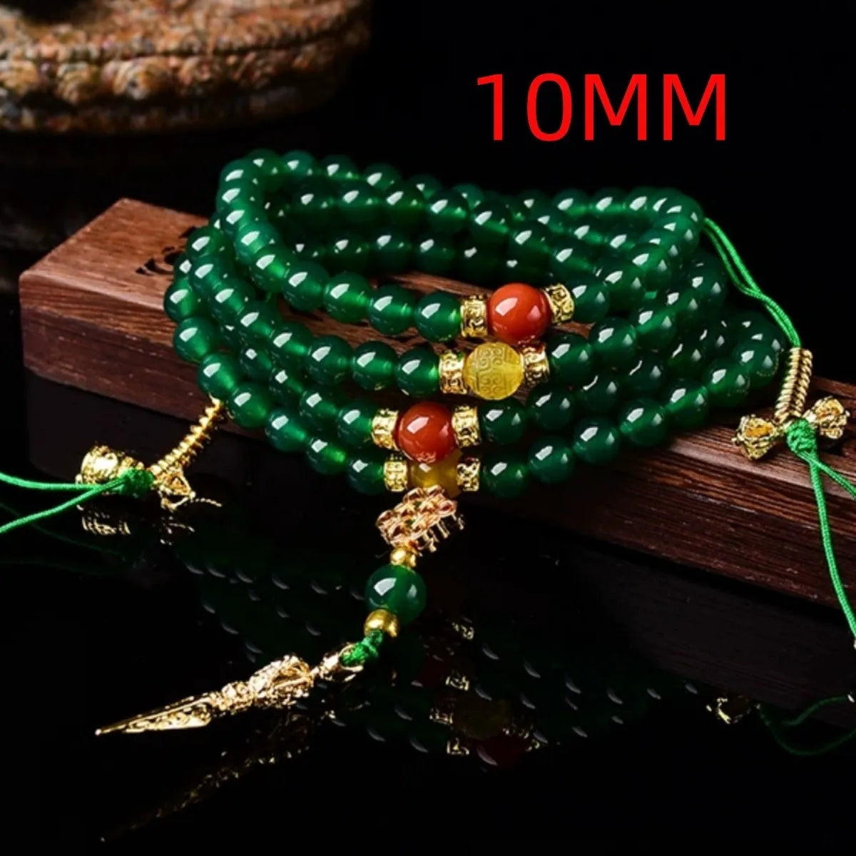Brazil natural green agate multi-circle bracelet in 6mm, 8mm, and 10mm bead sizes.