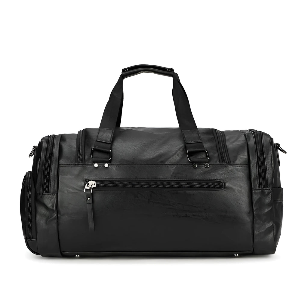 Large black PU travel shoe bag for organising footwear, showing size scale.