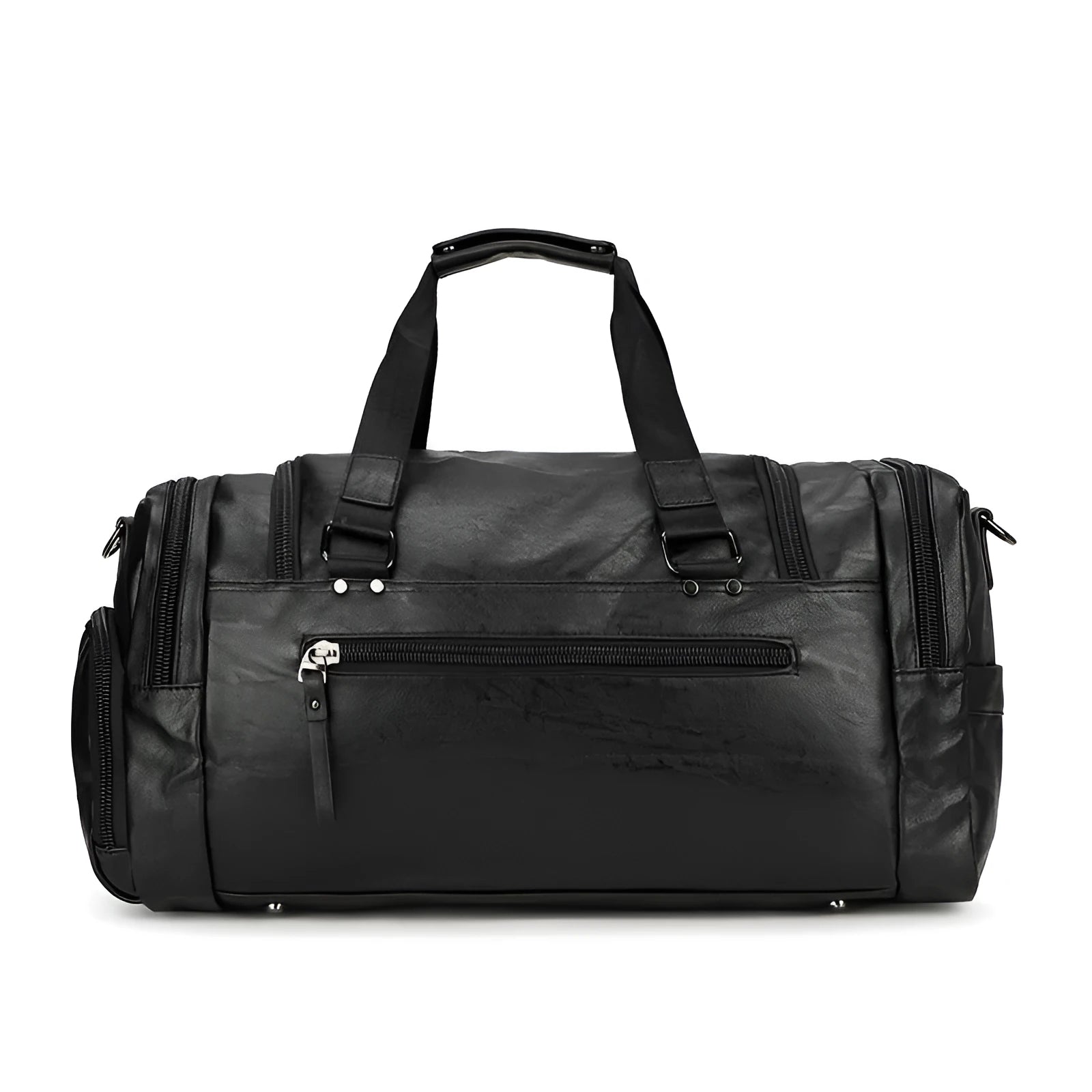 Large black PU travel shoe bag for organising footwear, showing size scale.