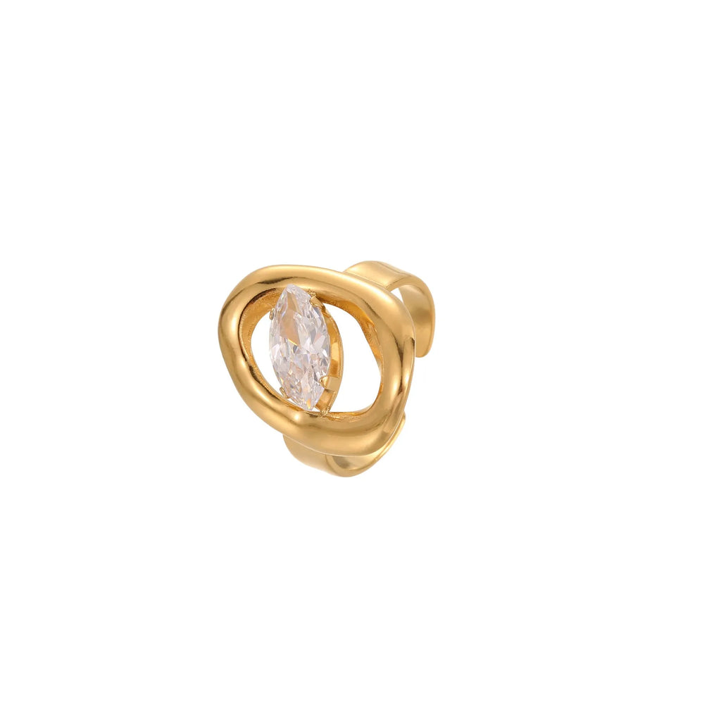 Geometric stainless steel ring with electroplated zircon stones in multiple colour options