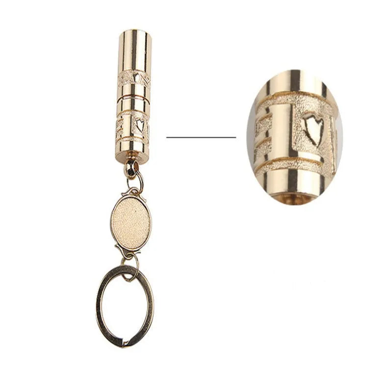 Gold zinc alloy waterproof LED flashlight attached to keychain with compact portable design