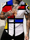Men's slim fit geometric line print lapel short sleeve shirt in a colour from the available range.