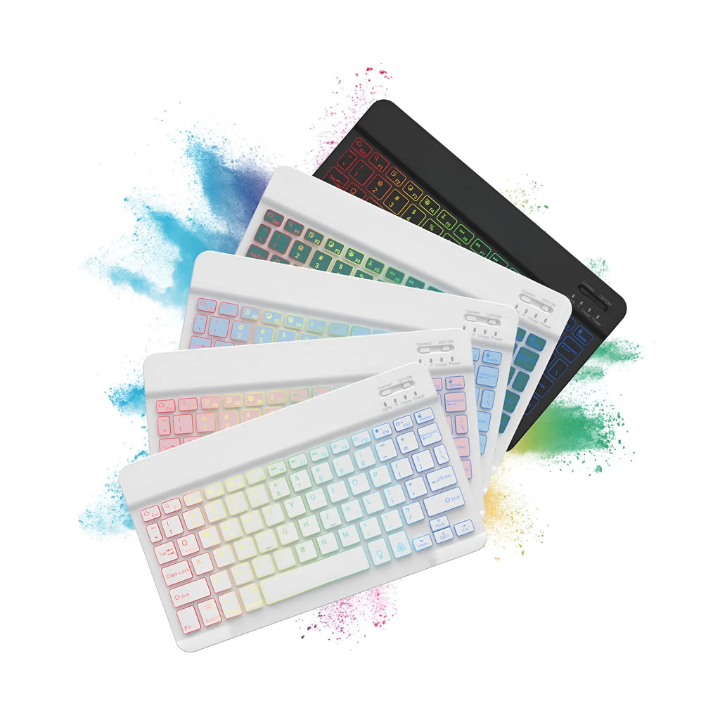 10-inch wireless Bluetooth keyboard with multi-colour LED backlighting for tablets and mobile phones