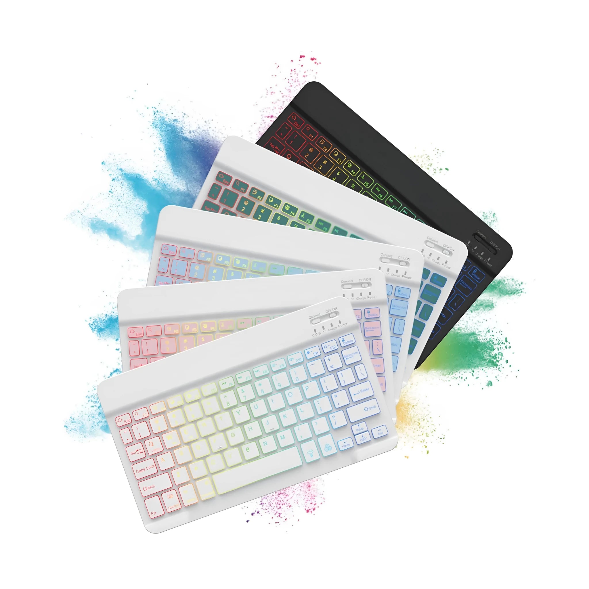 10-inch wireless Bluetooth keyboard with multi-colour LED backlighting for tablets and mobile phones