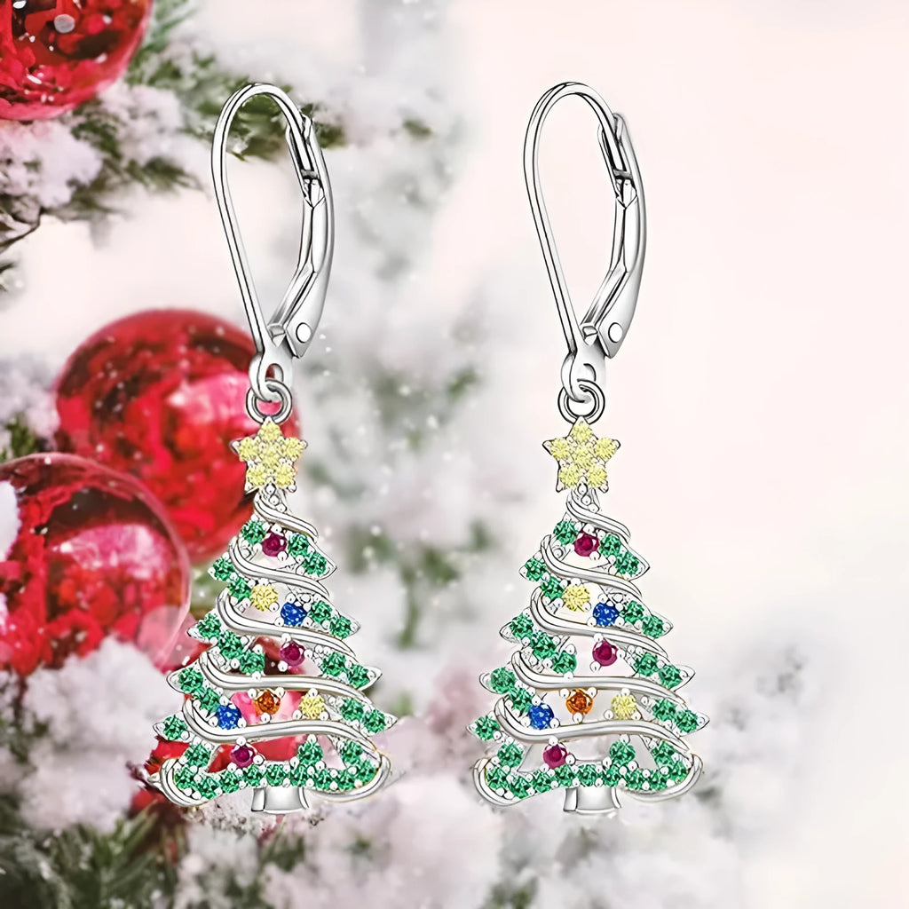 Women's white gold colour Christmas tree star earrings with copper construction