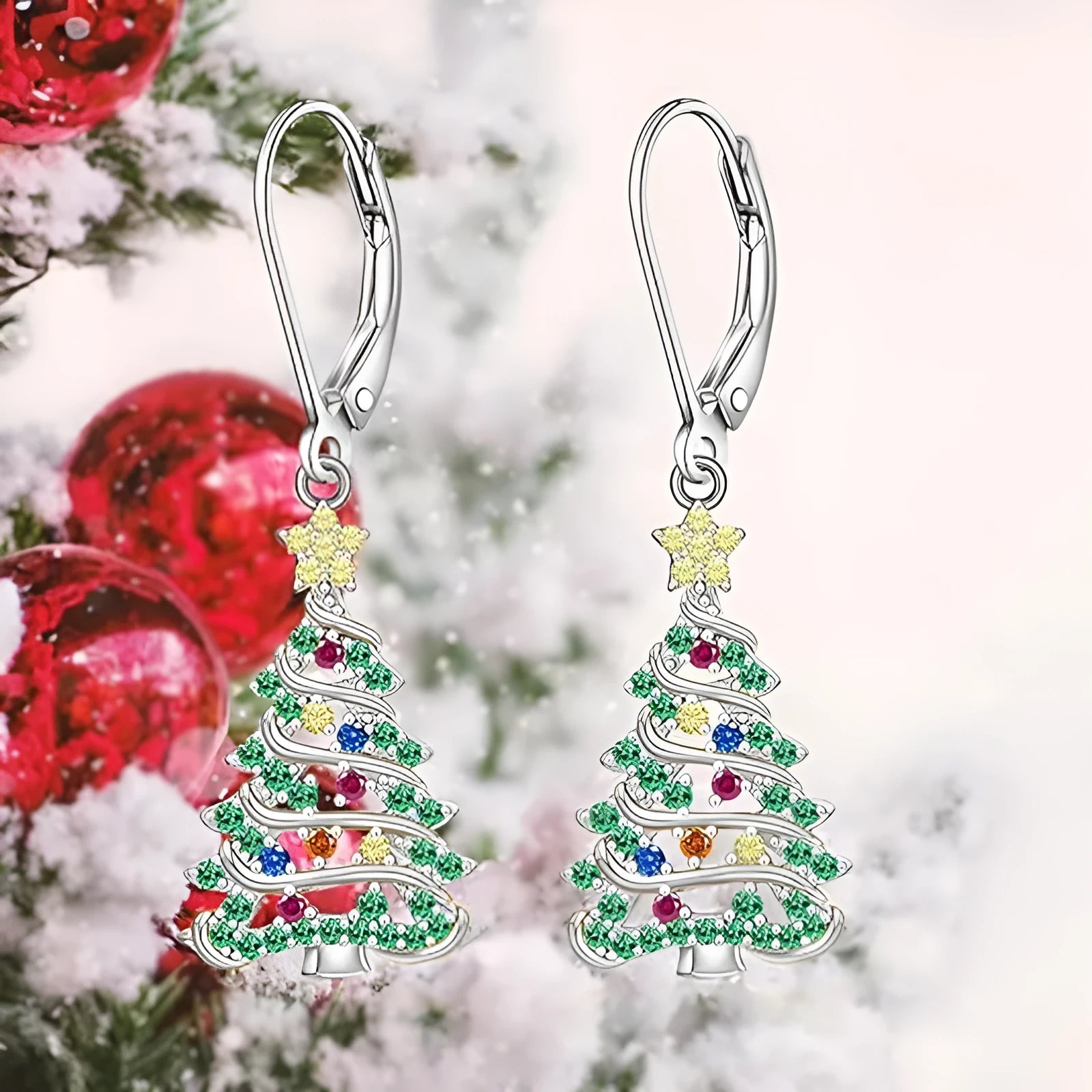 Women's white gold colour Christmas tree star earrings with copper construction