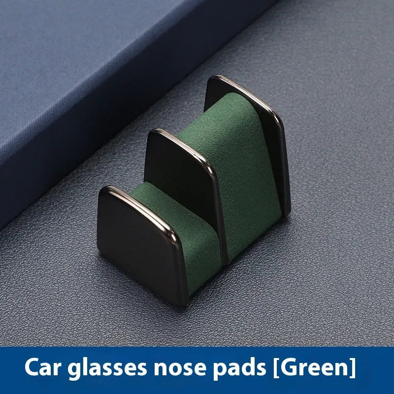Zinc alloy car dashboard glasses clip with leather nose pad in black, grey, green or red