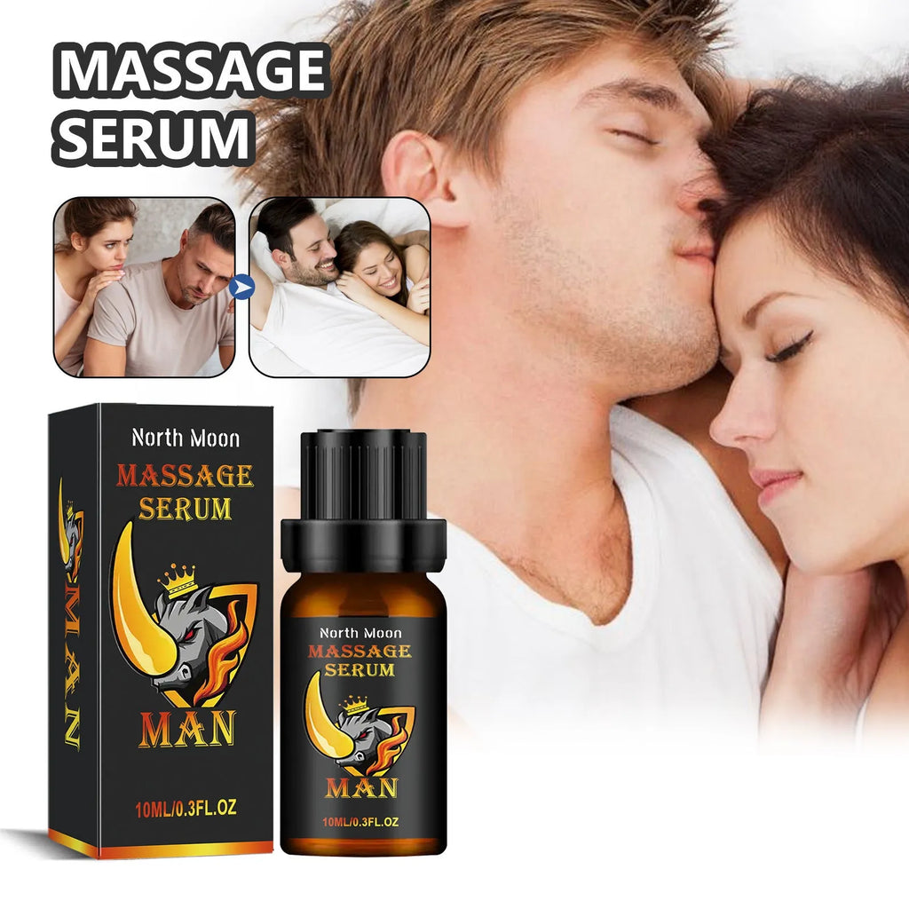 10ml glass bottle of men's massage essential oil with ginger and jojoba for body care.