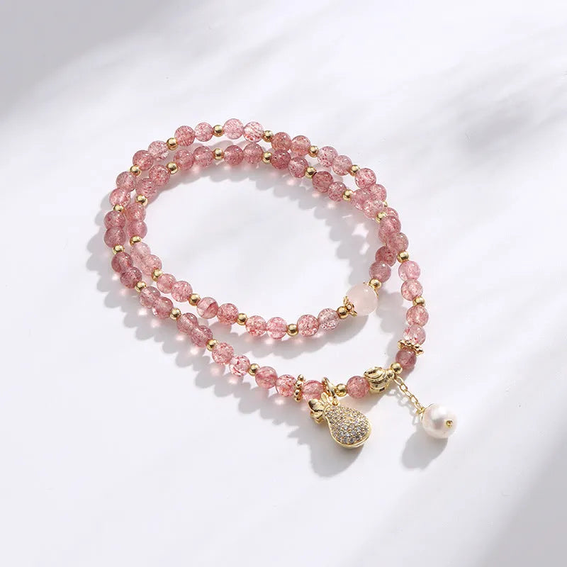 Geometric strawberry quartz crystal bracelet for women with money drawing association