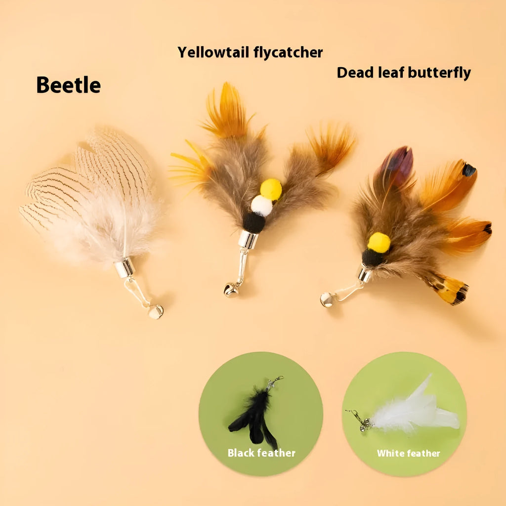 Steel wire cat toy with three small flying insects replacement heads