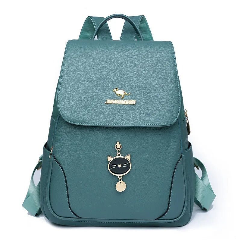 Women's casual leather backpack in street trend style with three-dimensional pocket and soft Pu construction