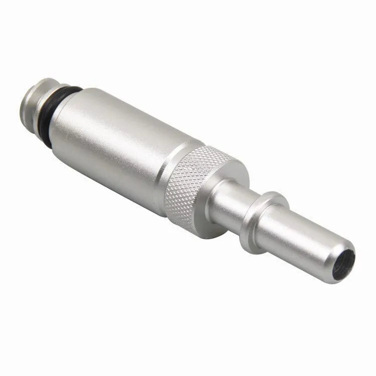 Silver metal transmission refuelling joint adapter tool for automotive gearbox oil changes