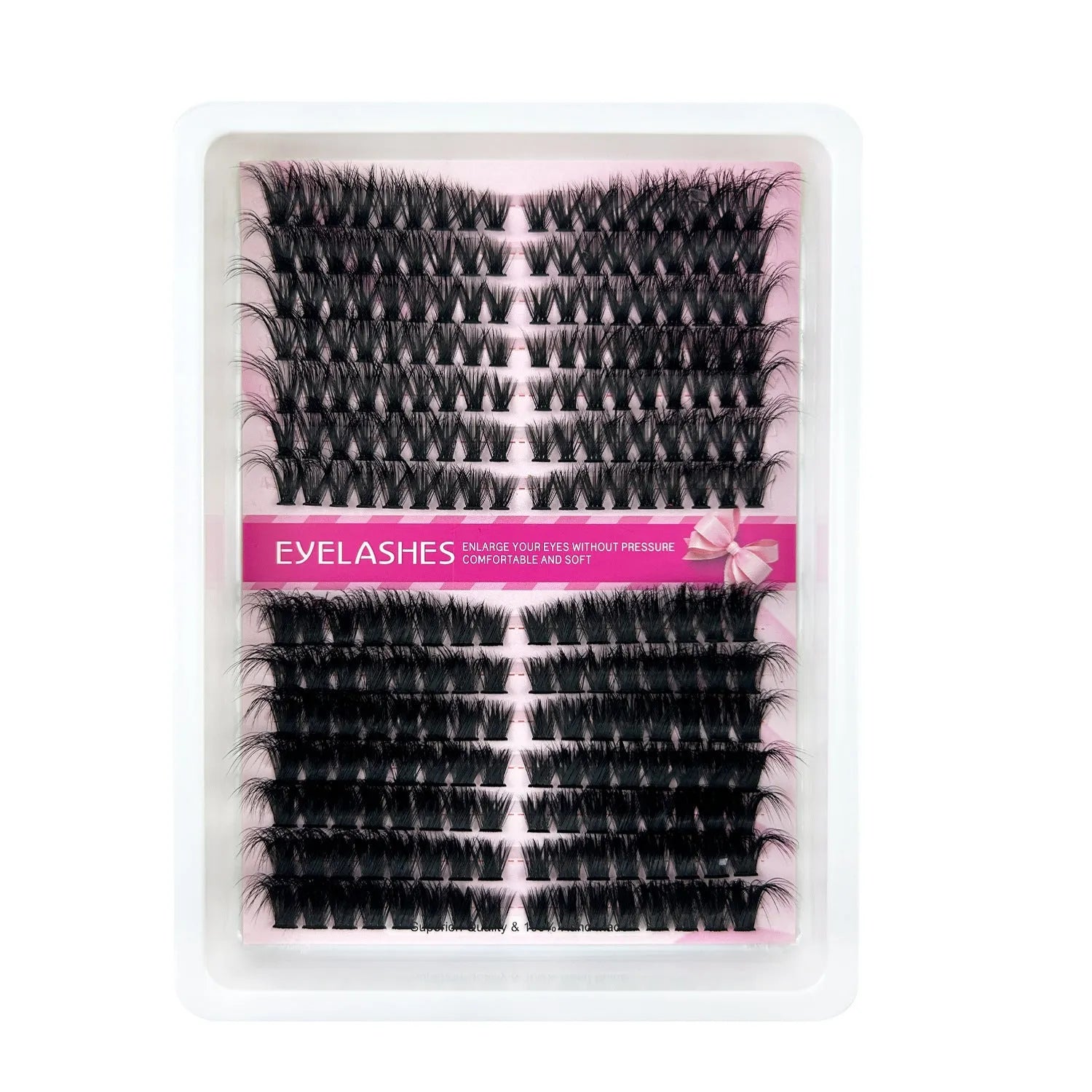 Large box of mixed messy false eyelashes showing storage dimensions and style variety.
