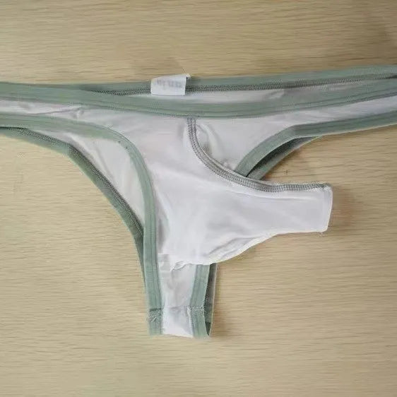 Men's Ice Silk nylon briefs with elephant nose design in multiple colour options on size chart
