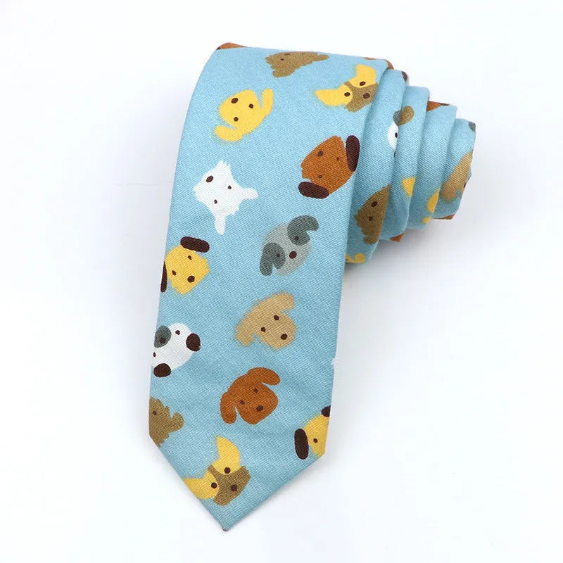 Narrow Korean style cotton bow tie with cartoon print pattern in various colour options