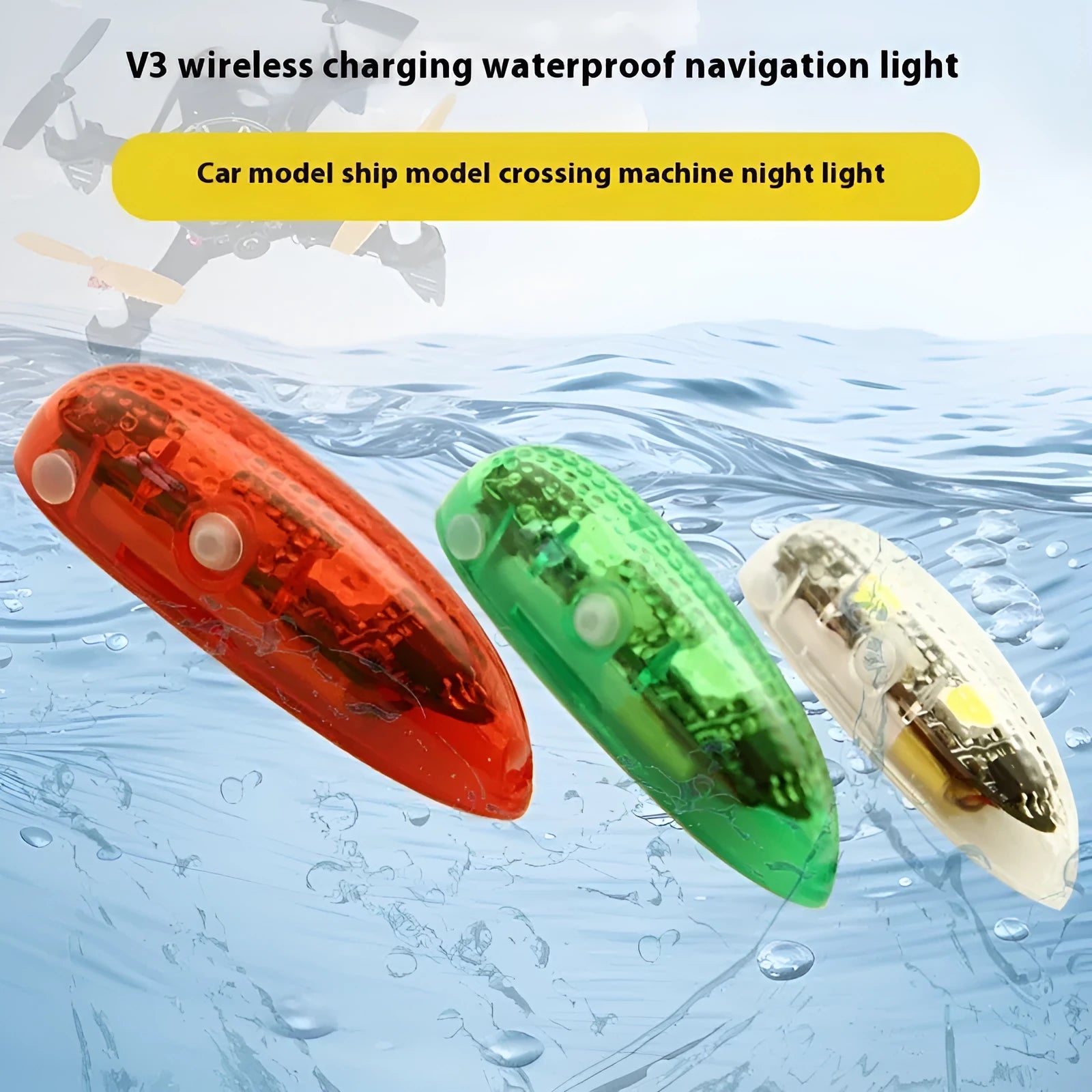 V3 wireless charging waterproof navigation lights for car and aircraft models with adhesive pads