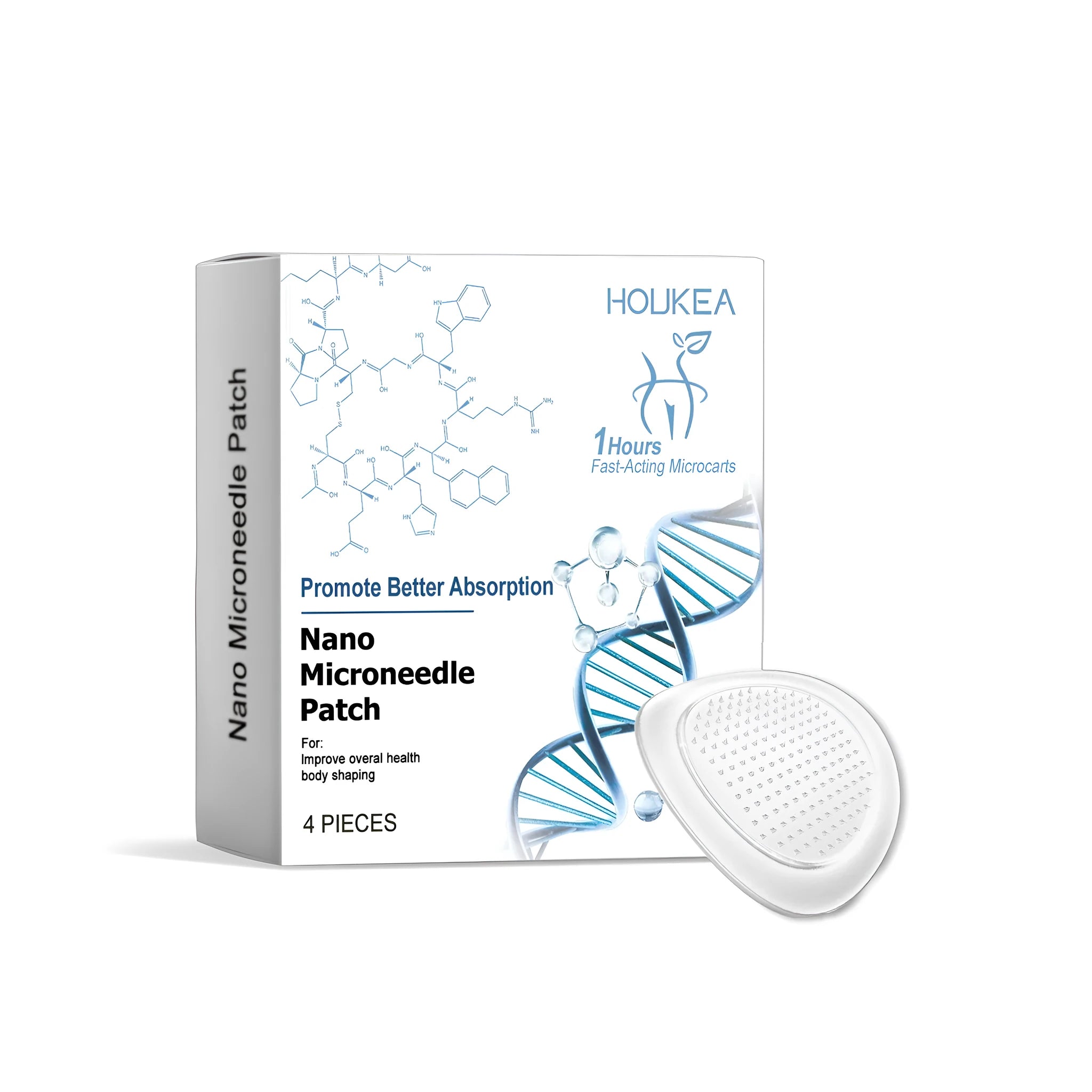 Pack of 4 nano microneedle skincare patches with botanical ingredients.