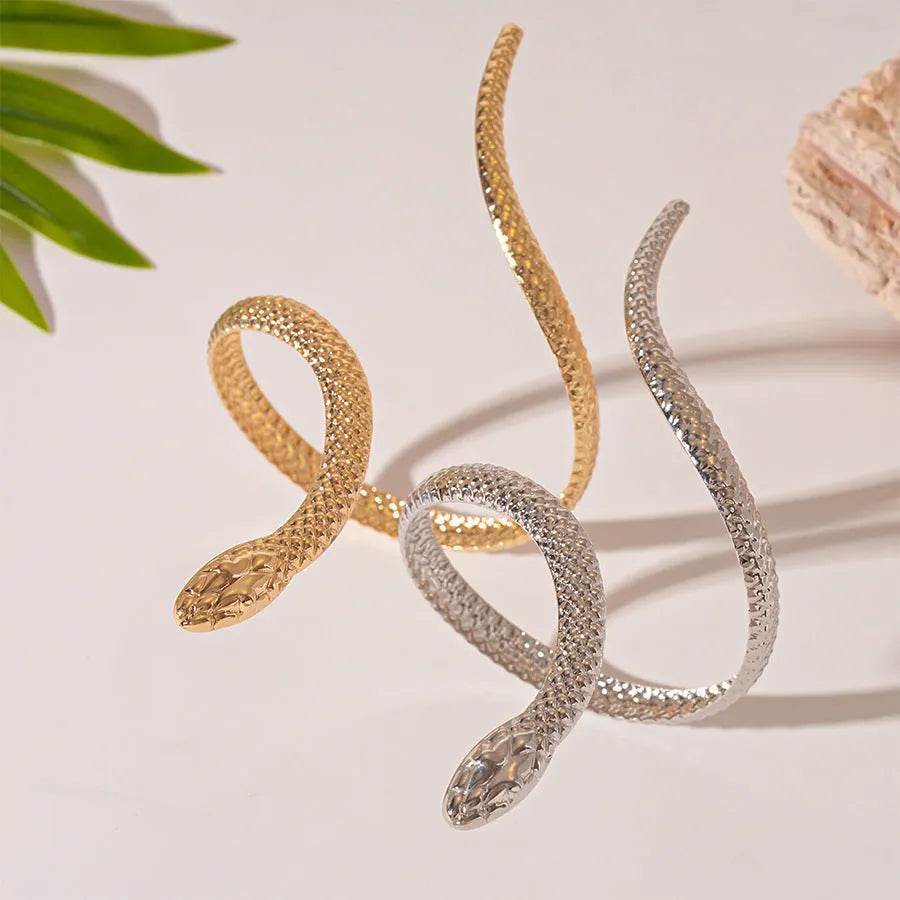 Metal exaggerated twisted winding snakes ring bracelet 2-piece set in gold or silver