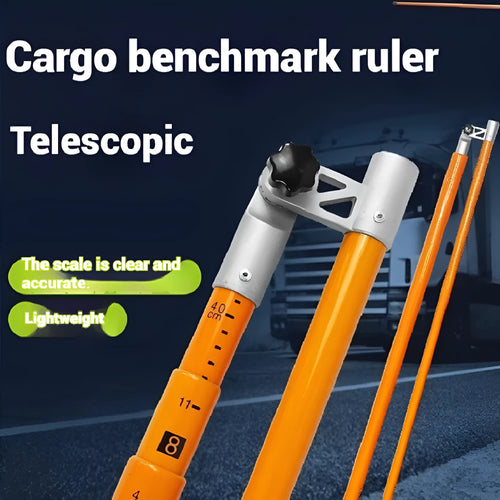 Telescopic cargo truck height measuring rod extended vertically showing printed height scale.