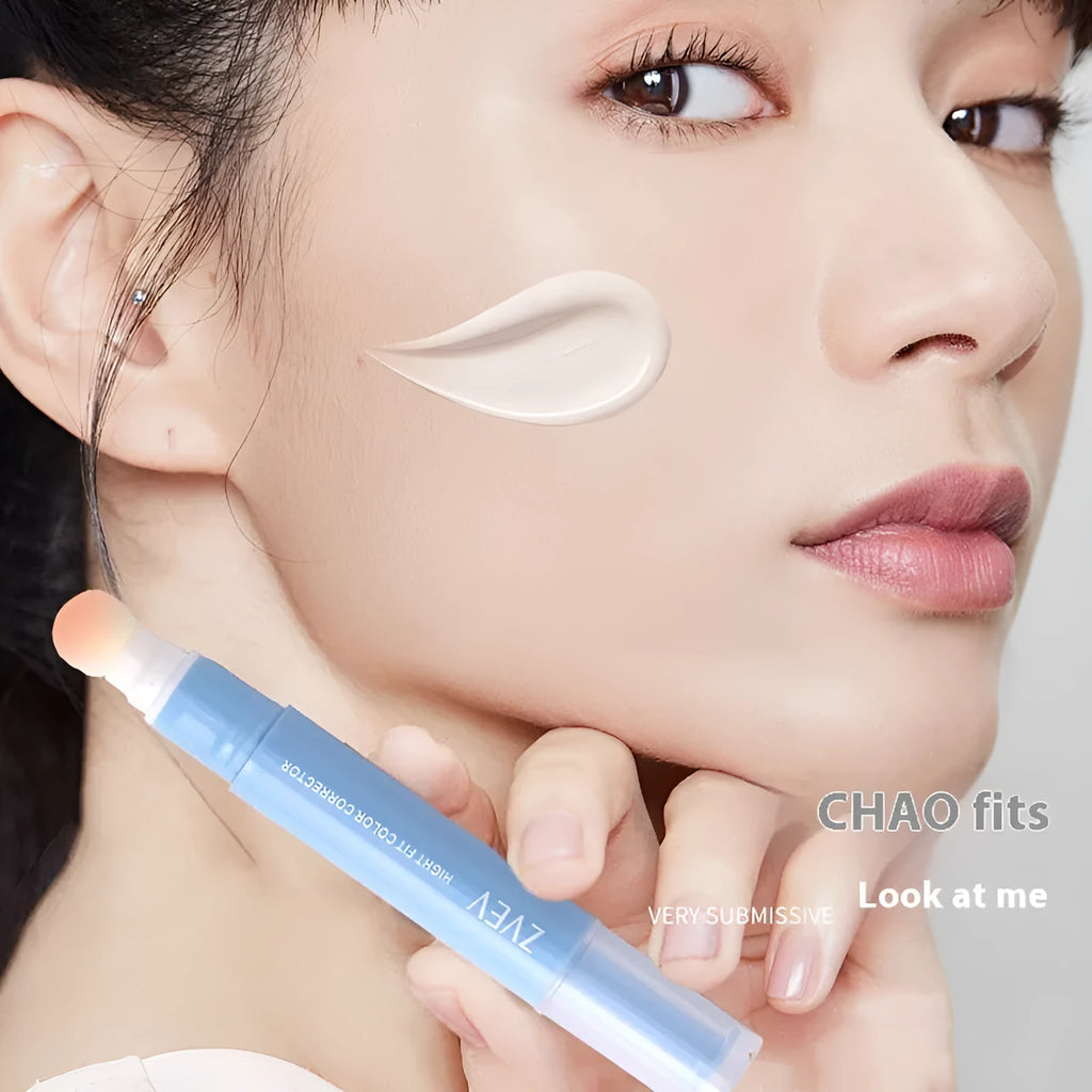 Concealer pen with sponge brush head applicator for clothing, shown in three shade options.