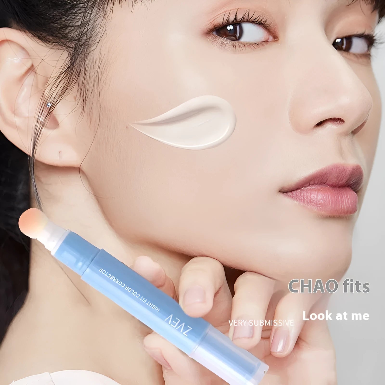Concealer pen with sponge brush head applicator for clothing, shown in three shade options.