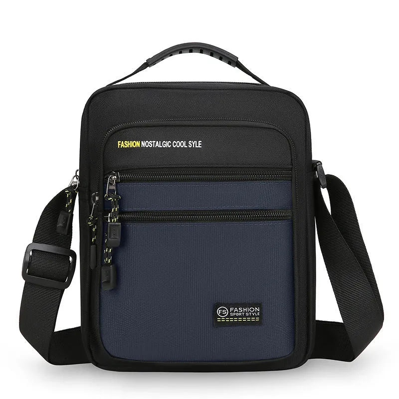 Men's nylon crossbody bag in green, black, dark blue, or grey colour with waterproof feature