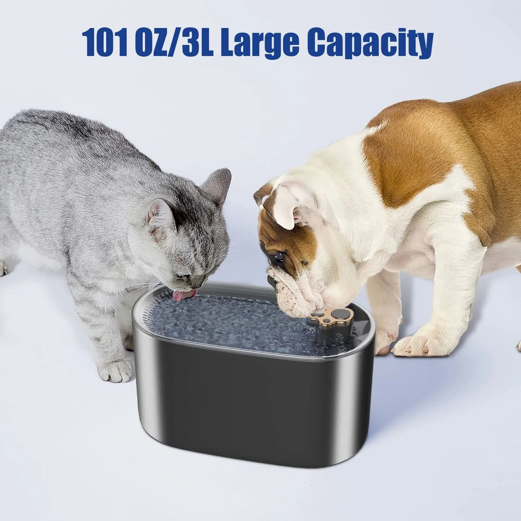 3L capacity automatic pet water fountain with filter in Berlin blue colour, showing pump and LED light