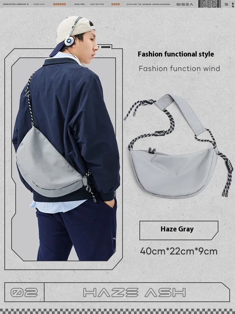 Men's lightweight nylon messenger bag in solid colours with large capacity for commuting and exercise