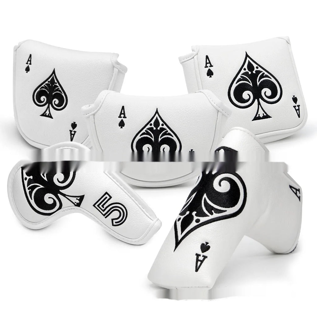 A black PU golf putter sleeve cover designed to protect a standard-sized club head.
