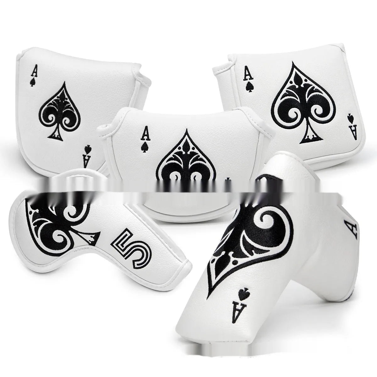 A black PU golf putter sleeve cover designed to protect a standard-sized club head.