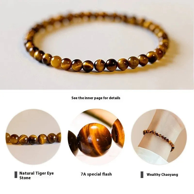 A geometric New Chinese style unisex bracelet made from round Tigereye stone beads.
