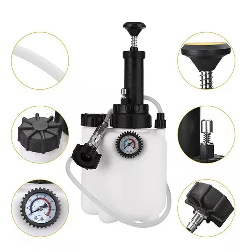 White 3-litre automotive brake fluid bleeder tank and service tool