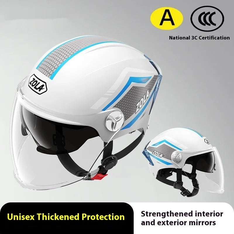 3C certified motorcycle half helmet with battery sun visor in light brown double mirror finish