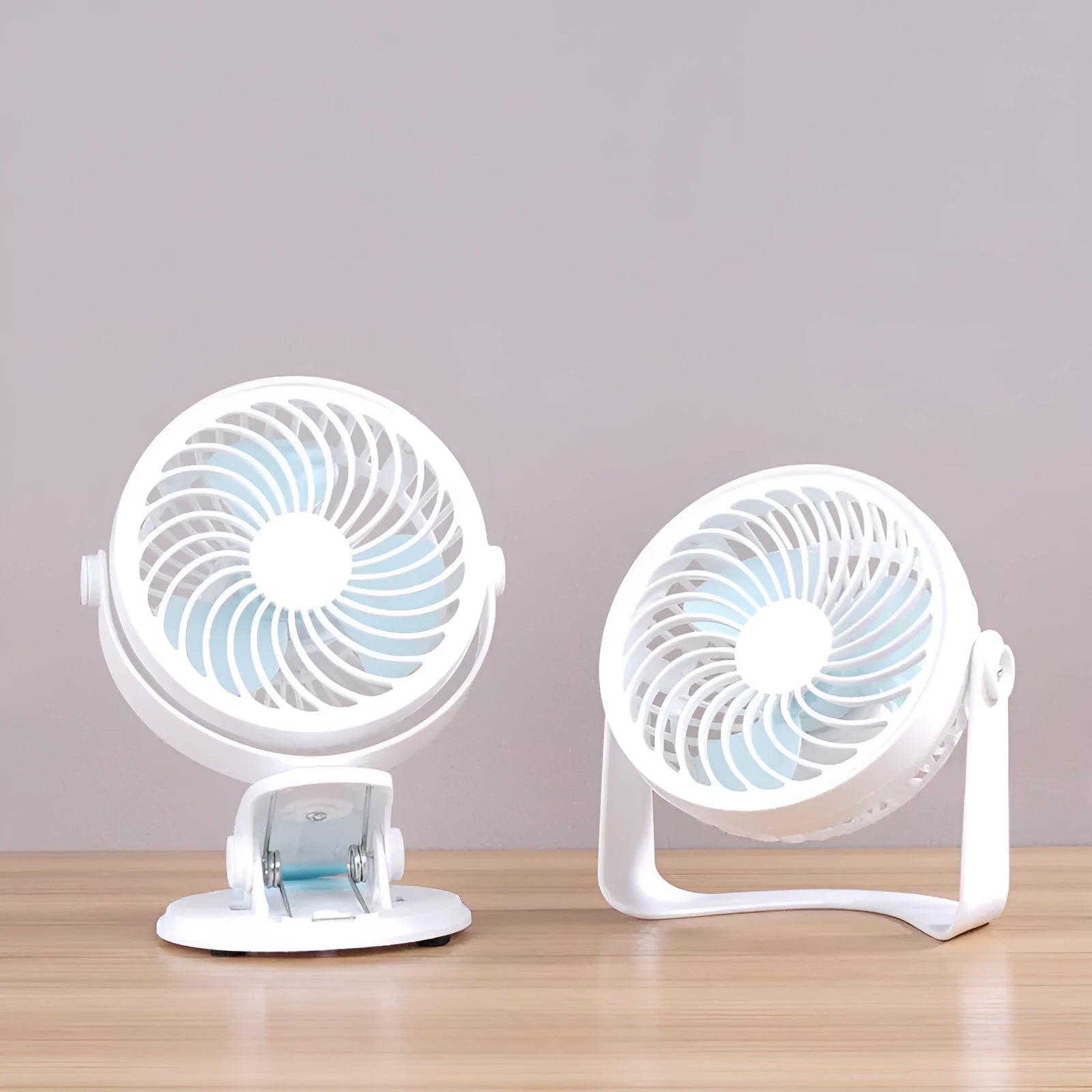 USB-powered quiet student desk fan in clip and floor configurations with brushless motor