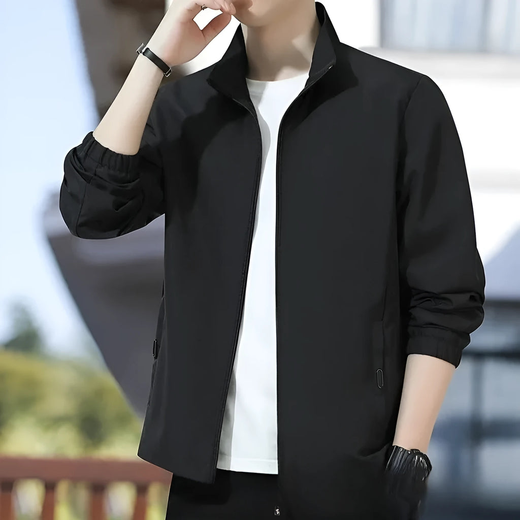 Korean style loose fit autumn jacket in polyester blend with lapel collar and zipper pockets