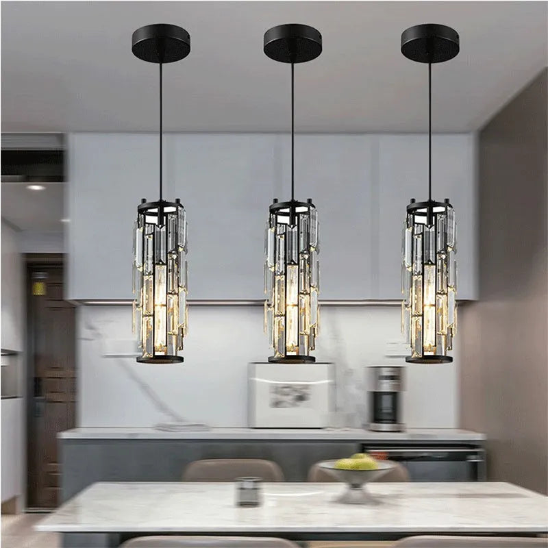 LED single head droplight with industrial crystal restaurant design in black finish