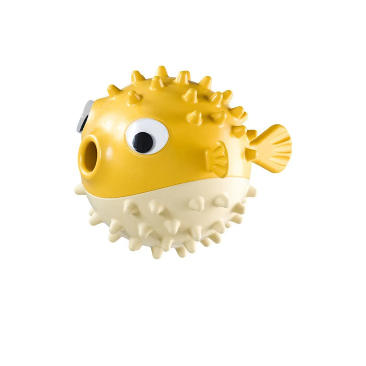 Yellow fish-shaped dog chew toy for aggressive chewers with textured surface