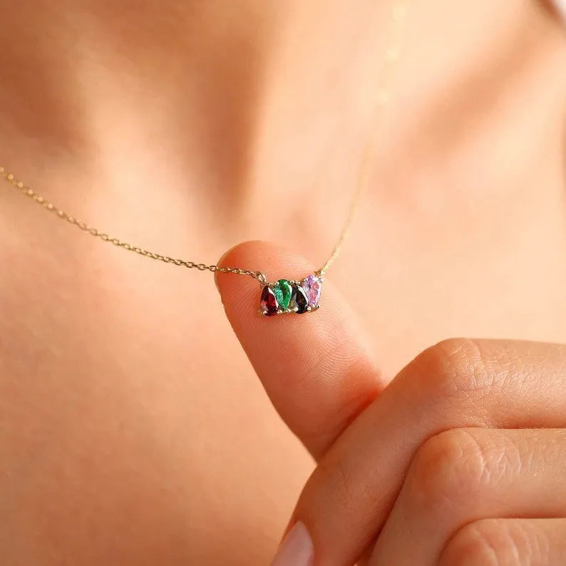 Zircon birthstone necklace on titanium steel princess chain with electroplated finish options