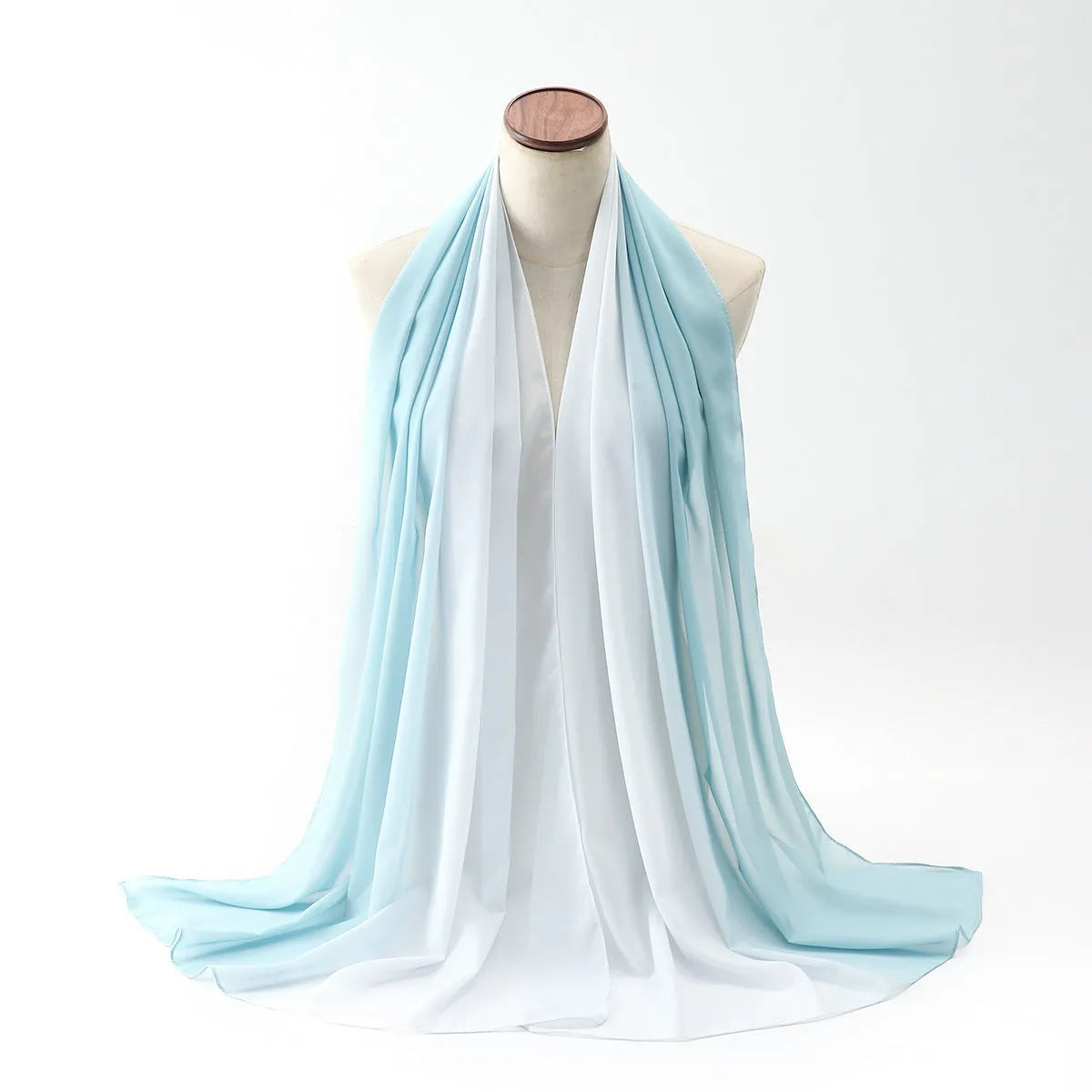 Long bubble towel texture chiffon scarf draped showing its length and colour.