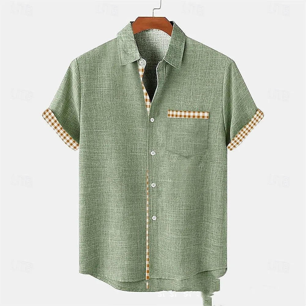 Linen short sleeve shirt with ocean fish pattern in loose casual fit