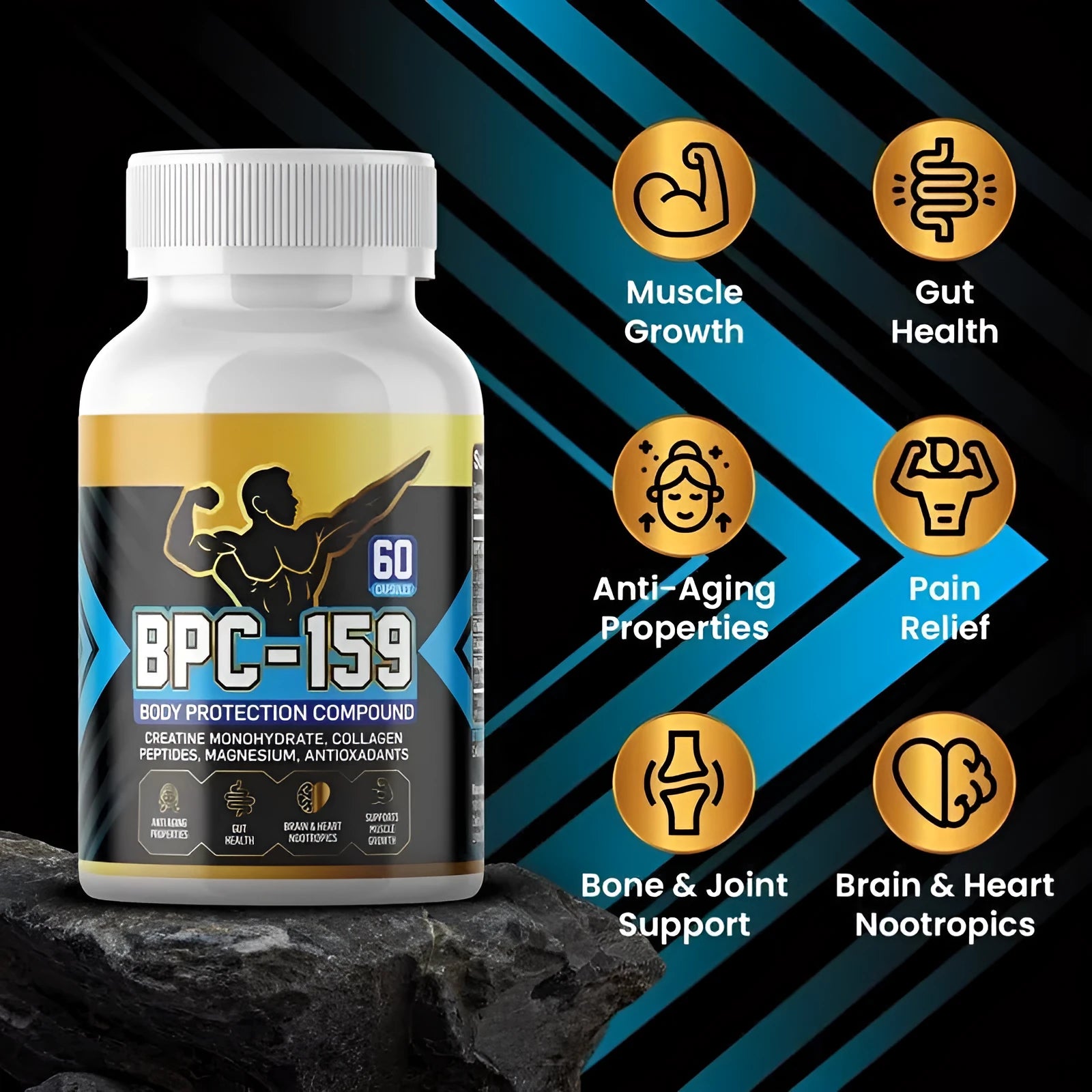 Bottle of dietary supplement capsules for general wellness support