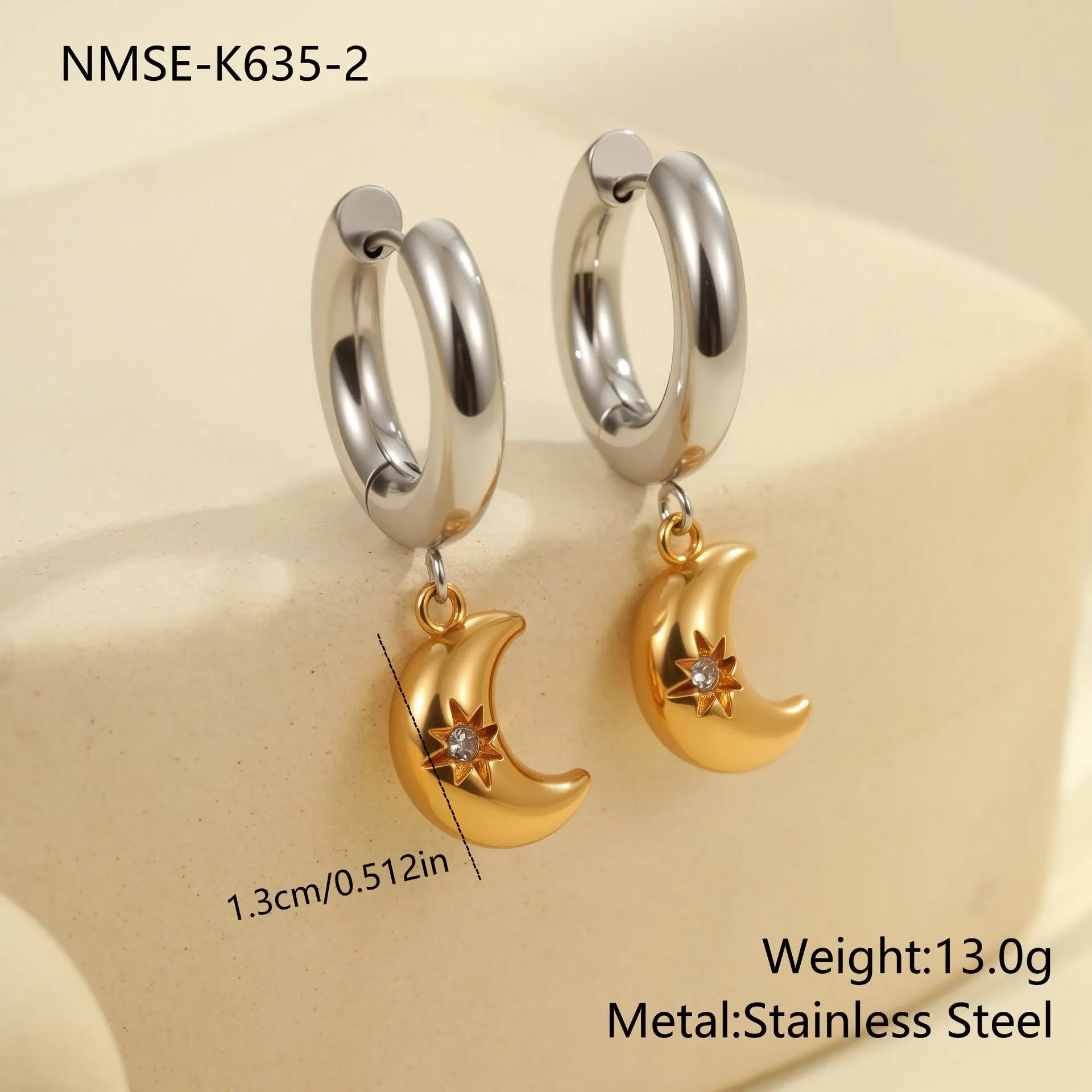 Christmas tree earrings with heart and star designs in 18K stainless steel electroplated jewellery