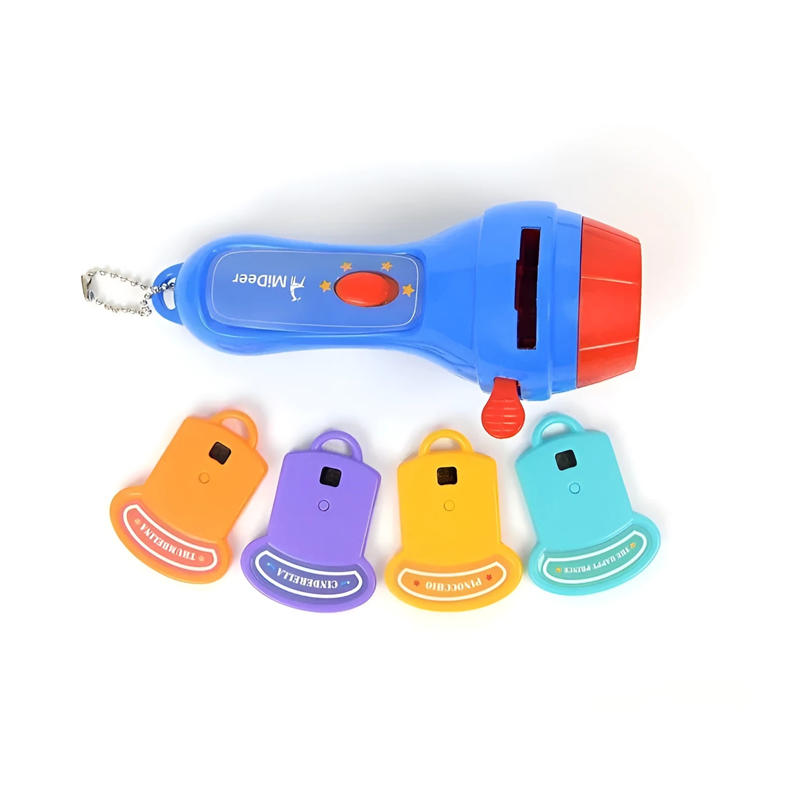 SmartKids story projector torch with four fairy tale discs projecting colourful images on wall