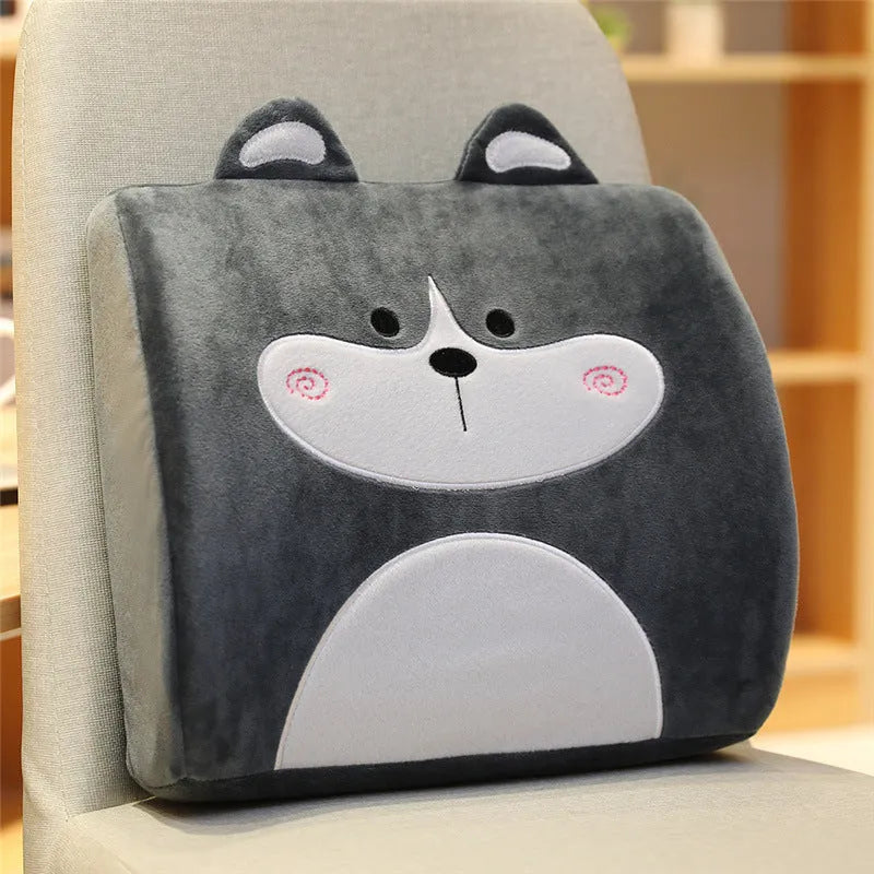 Cartoon anime memory foam seat back cushion with embroidery, shown in Pink Unicorn design.